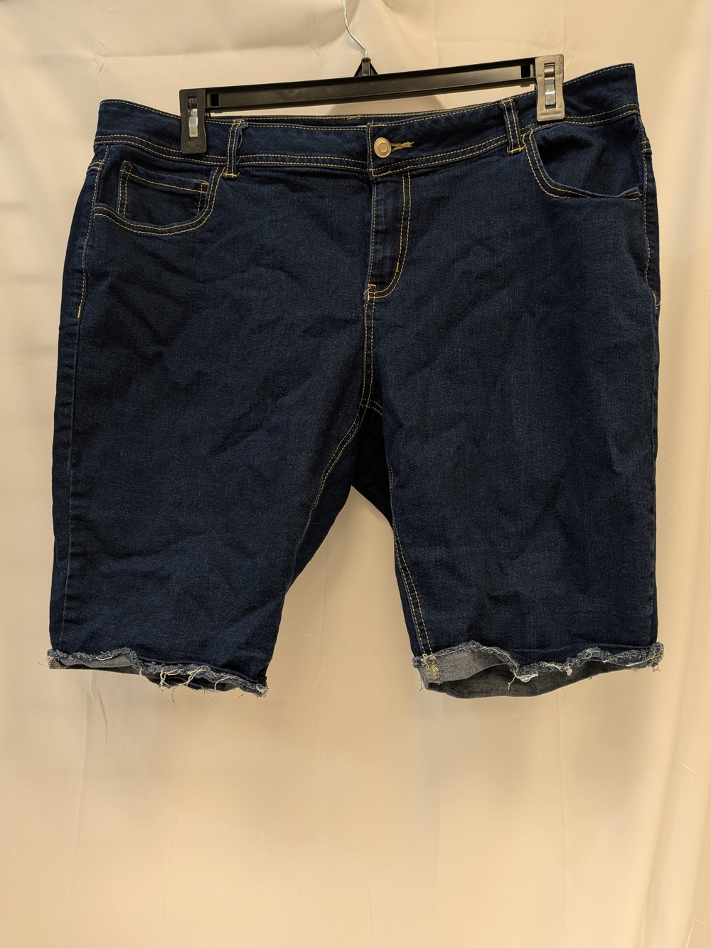 Denim&Co Dark Indigo Frayed Hem Jean Bermuda Shorts